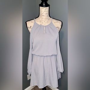⭐️Grey boho short with long sleeve w slits cocktail dress NWOT open back concept